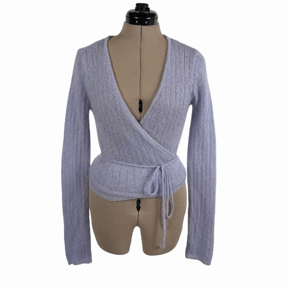 Moda International Mohair Blend Wrap Cardigan L Lavender Balletcore Cropped 90s